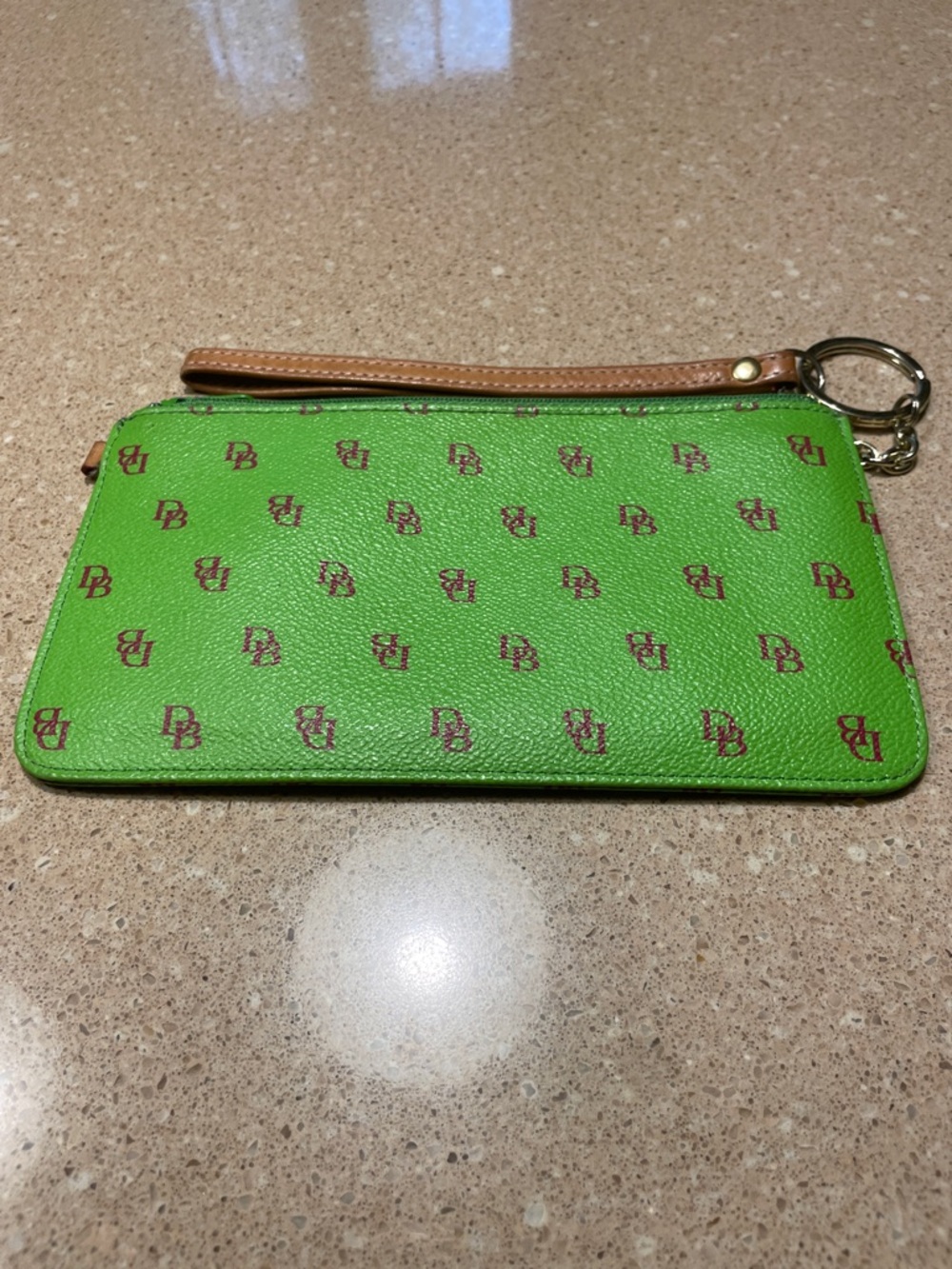 Dooney & Bourke Green Wristlet Clutch with Tan Strap